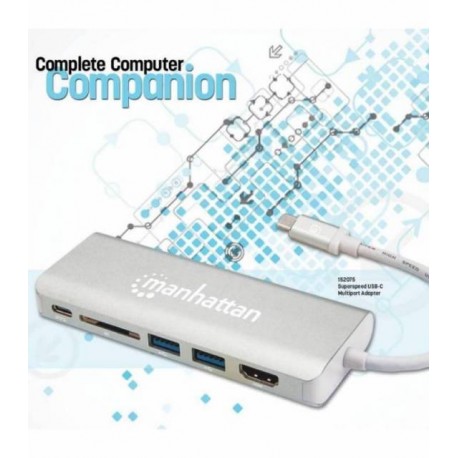 Manhattan 152075 base para laptop o replicador de puertos USB 3.2 Gen 2 (3.1 Gen 2) Type-C Aluminio